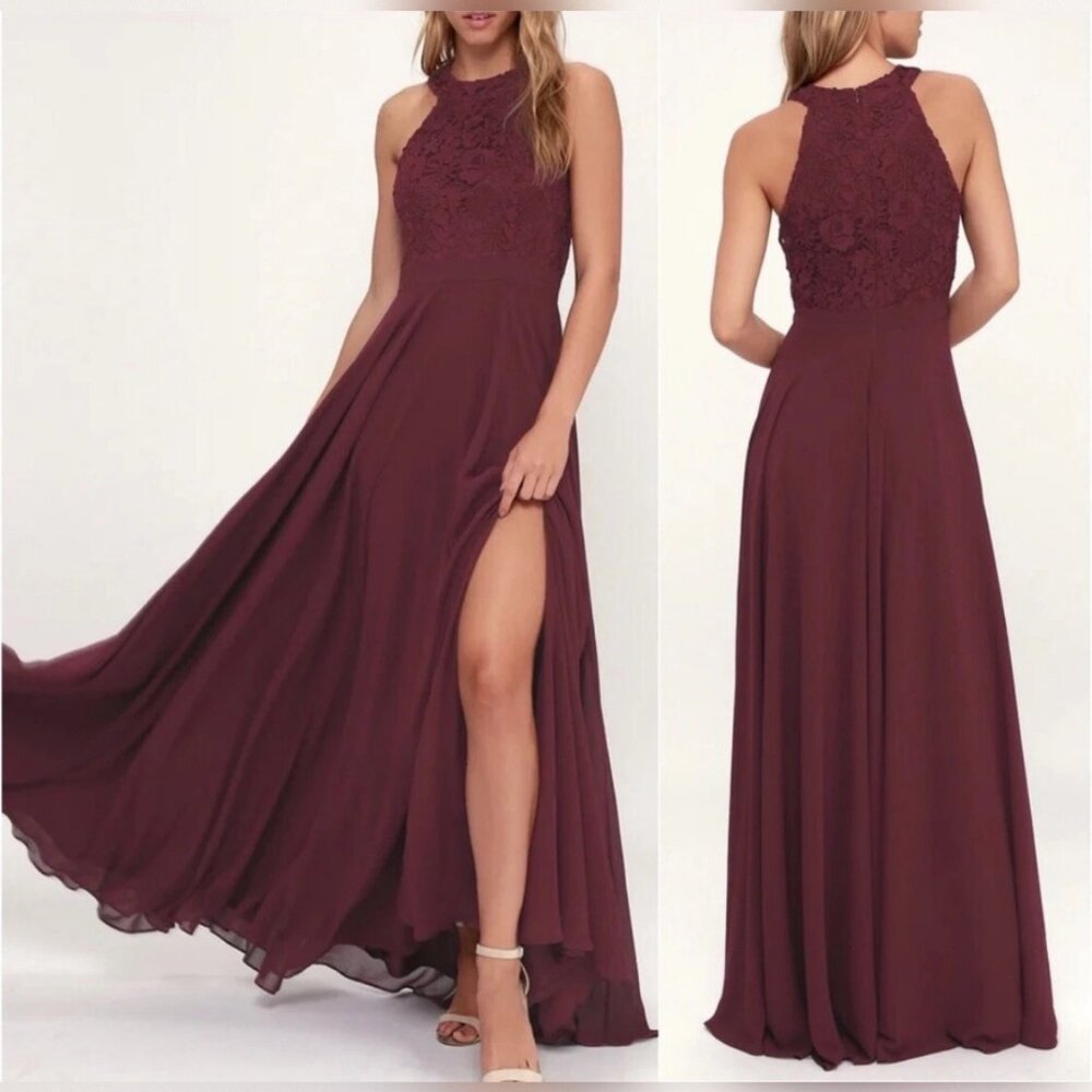 Burgundy Lace Maxi Dress